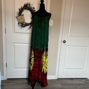 NWT Tie-Dye Maxi Dress in Green, Red, and Yellow